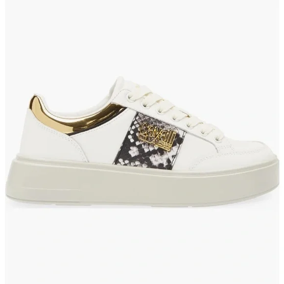 Roberto Cavalli leather White and Gold Women's Sneakers - Picture 3 of 13